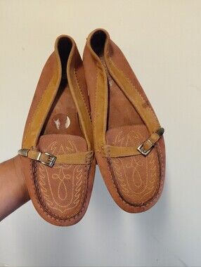 Aerosoles Women's Brown Two Tone Leather Wester Buckle Loafers Size 9.5